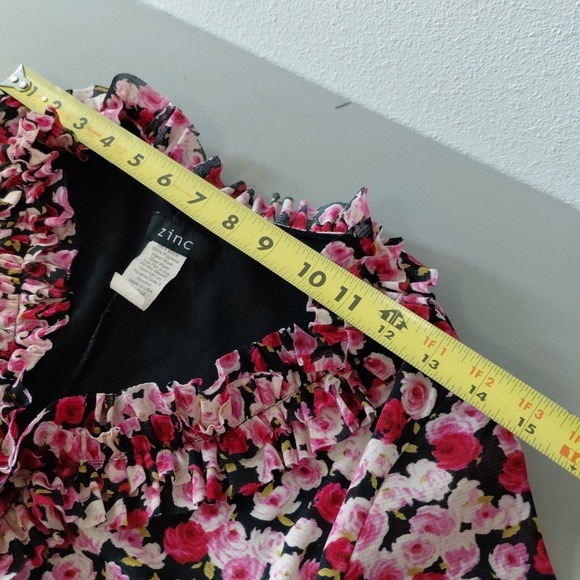 VTG Y2K 90s Zinc Mesh Dress XS/S Pink Red Floral Fairy Romantic Stretch Ruffle - Picture 10 of 13